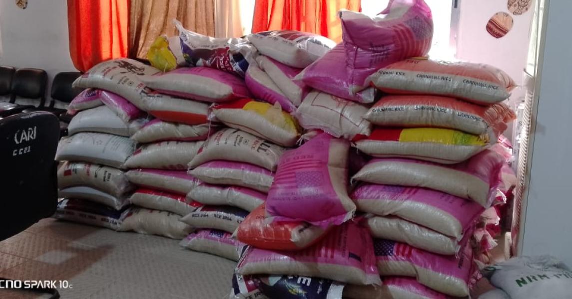 25kg bags of rice prepared for distribution 