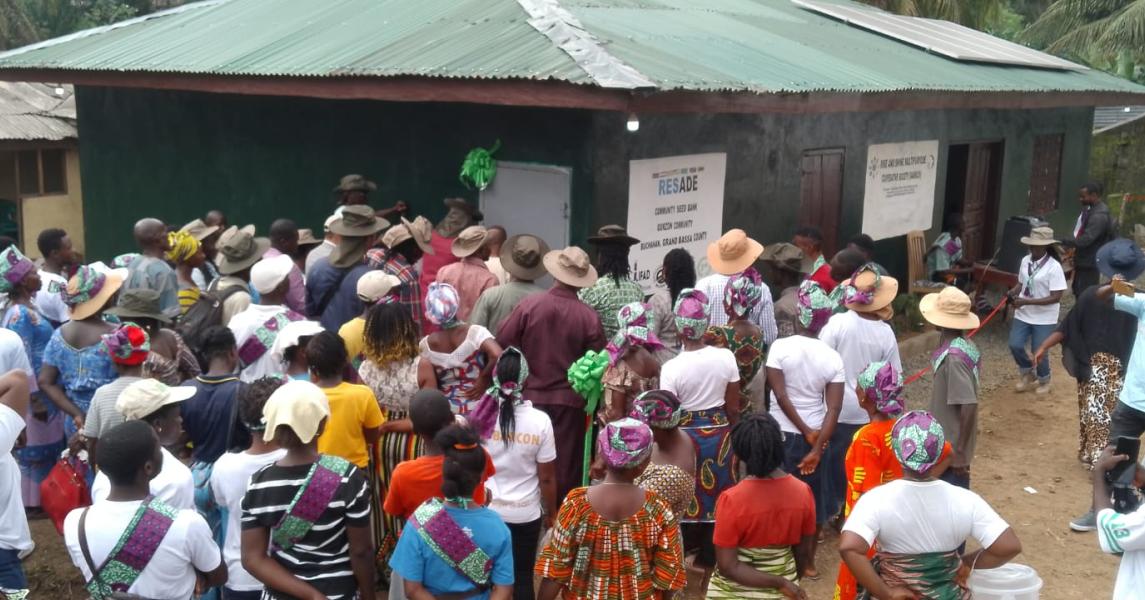 A Cross section of farmers and local government officials in Grand Bassa County, officials from the Ministry of Agriculture, ICBA, and the CARI technical team turned out during the grand opening of the Community Seed Bank in Buchanan
