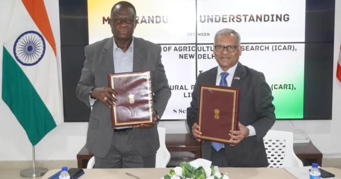 Dr. Mangi Lal Jet signed on behalf of ICAR, while Dr. Arthur Bob Karnuah, Director General of CARI, represented Liberia’s premier agricultural research body.