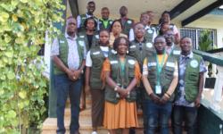 Dr. Arthur Bob Karnuah and Dr. James S. Dolo are flanked by research officers and research assistants ahead of departure for the survey, at CARI's Science Building in Suakoko